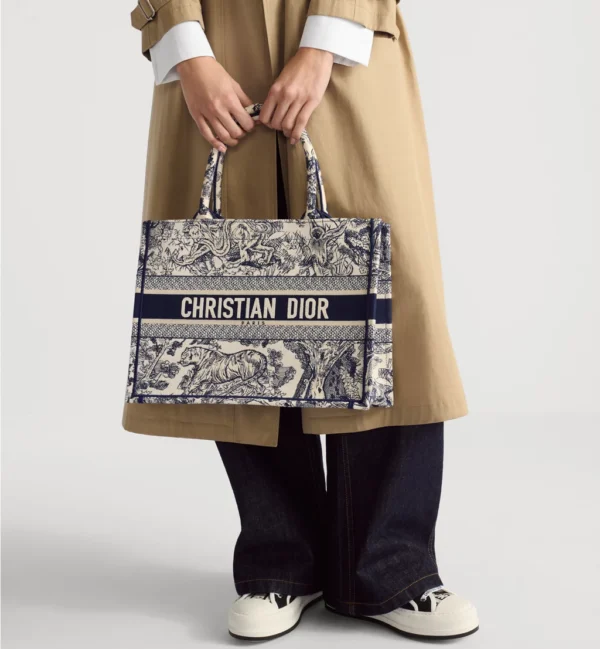 Dior Book Tote – Ecru & Blue Toile de Jouy Embroidery - Image 8