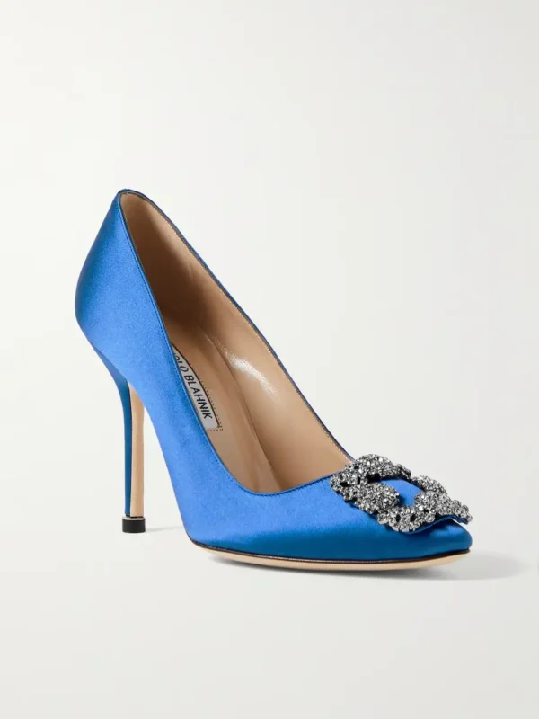 Manolo Blahnik Hangisi 105 Satin Pumps – Crystal Embellished